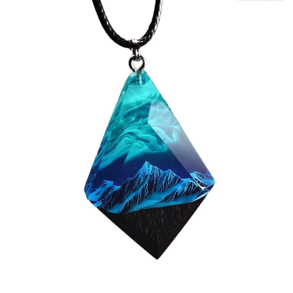 Handcrafted Necklace Adornment with Enchanting Landscape Inside Eye Catching Neckchain with Glow Snow Mountain Pendant