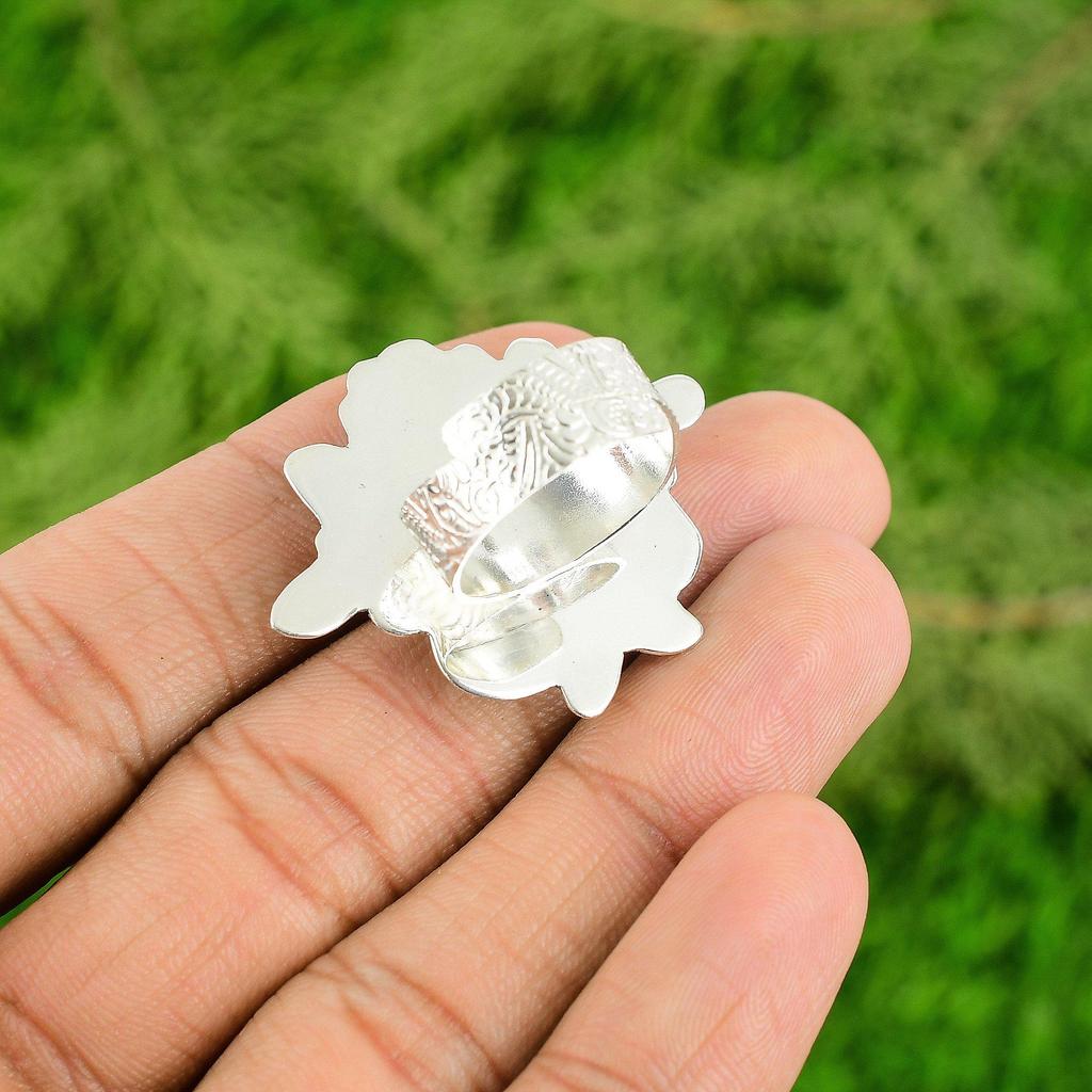Natural Ruby Zoisite 925 Silver Solitaire Flower Adjustable Ring For Girls
