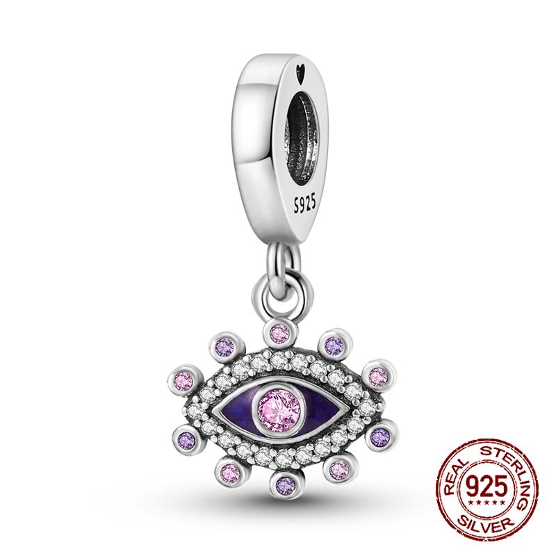 925 Sterling Silber Lila Perlen Blume Schmetterling Hänge Charm Passend 4MM Lochdurchmesser Armband Halskette 925 Schmuck Geschenkherstellung