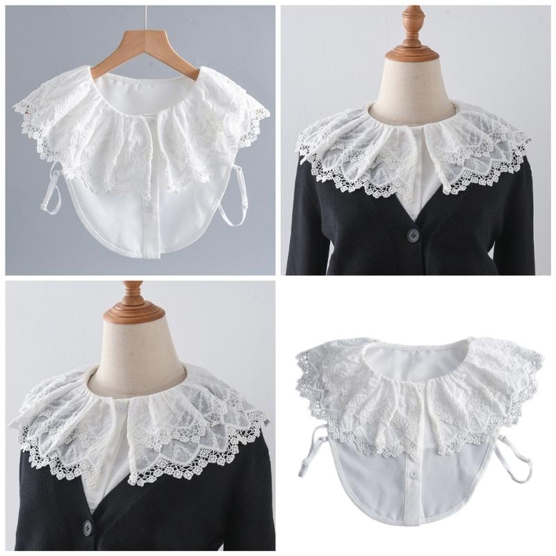 Lace Floral Girls Lapel Accessories Embroidery Collar Flower Ancient Art Traditional Lace Shawl Collar Lapel