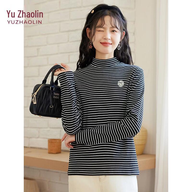 YUZHAOLIN Women s Striped Mock Neck Thermal Knit Top M
