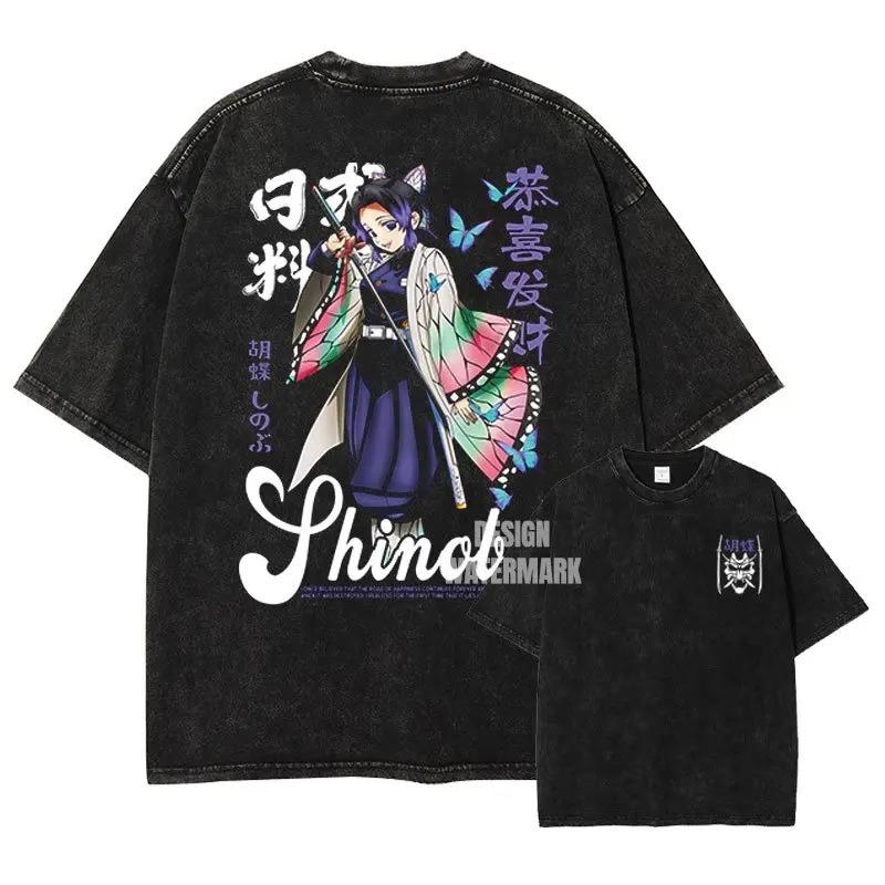 

Demon Slayer Shinobu Kocho Insect Hashira Vintage Washed Oversized Unisex Anime Streetwear T-Shirt Women And Men T-Shirt L