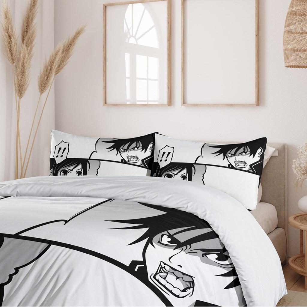 Japanese Manga Three-piece Quilt Cover Digital Printing Bedding Set Fighting Scene Bed Cover