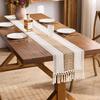 Scandinavian Style Linen Table Runner - Color Block Fringe Decor for Coffee Tables & TV Consoles
