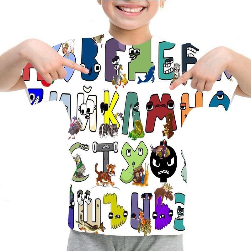 Summer Fashion Kids T-shirt Cartoon Alphabet Pattern 3D Print Casual Loose Outdoor Girl and Boy Short Sleeve Tees Top Pullover