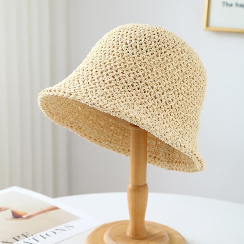 Cappello da Pescatore a Secchiello in Paglia Monocolore da Donna con Protezione per il Viso, Estivo da Spiaggia per Uscite