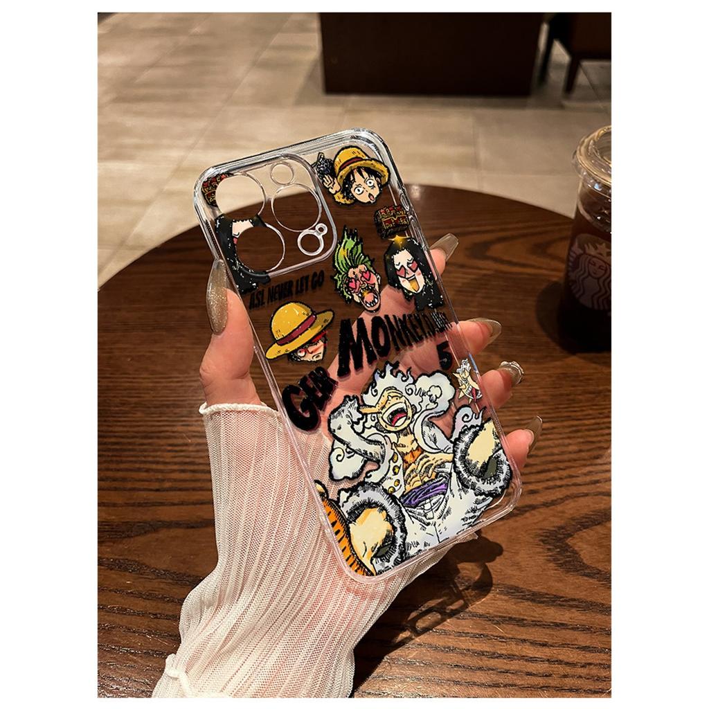 One Piece Luffy Zoro Graffiti Anime TPU Phone Case For IPhone 15 14 13 Pro Max & Samsung Galaxy S24 Ultra, Clear Shockproof Protective Cover