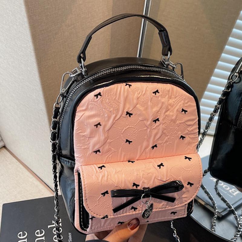 New girls bow seersucker sweet shoulder small bag backpack girls small fresh portable bucket bag