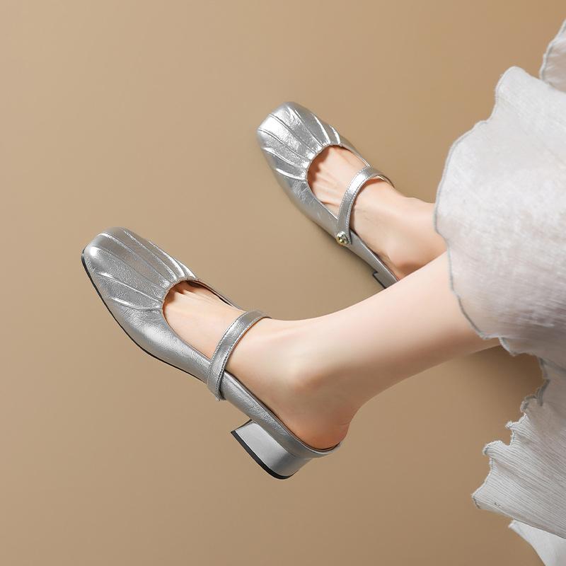 Silver bag head slippers new summer French thick heel half slippers