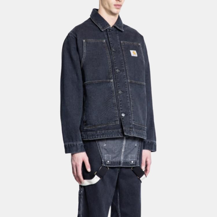 Carhartt WIP Logo Button-Down Long Sleeve Denim Jacket Men jackets Black I034866-89-06