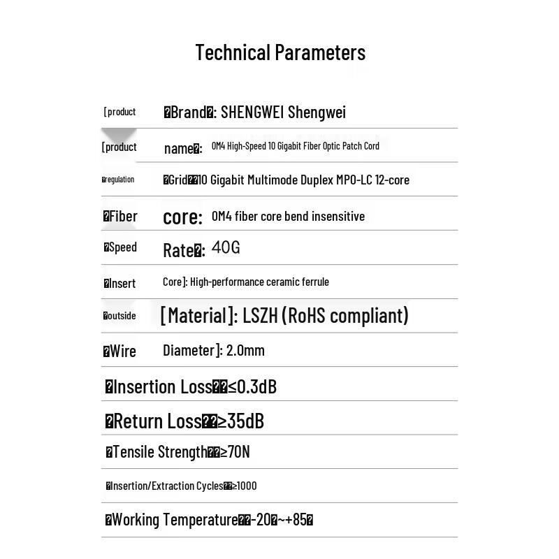 Shengwei MPO-LC OM4 Multimode 40G Fiber Optic Patch Cable