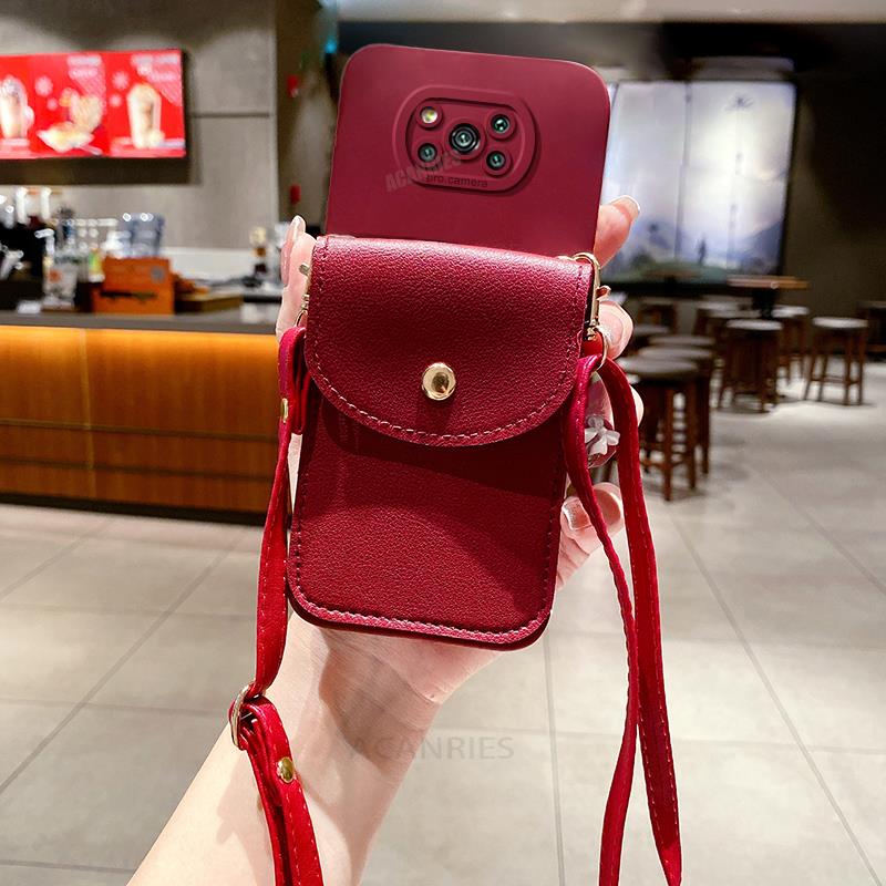 Pocox3 Crossbody Wallet Card Holder Case On For Xiaomi Mi Poco X3 Pro X3pro X5 X5pro Lanyard Silicone Cover Pocox3pro Pokox3 x 3 poco x5 pro