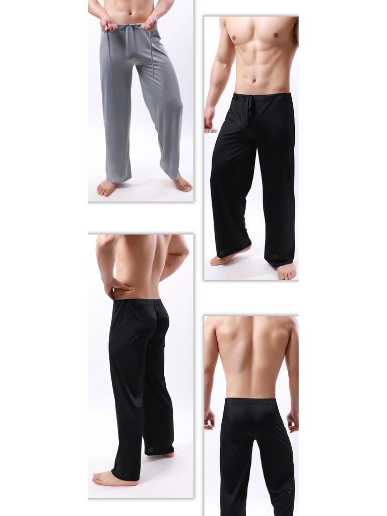 Pánské prodyšné volné pyžamové kalhoty - Hladké, chladivé a ležérní dlouhé domácí oblečení