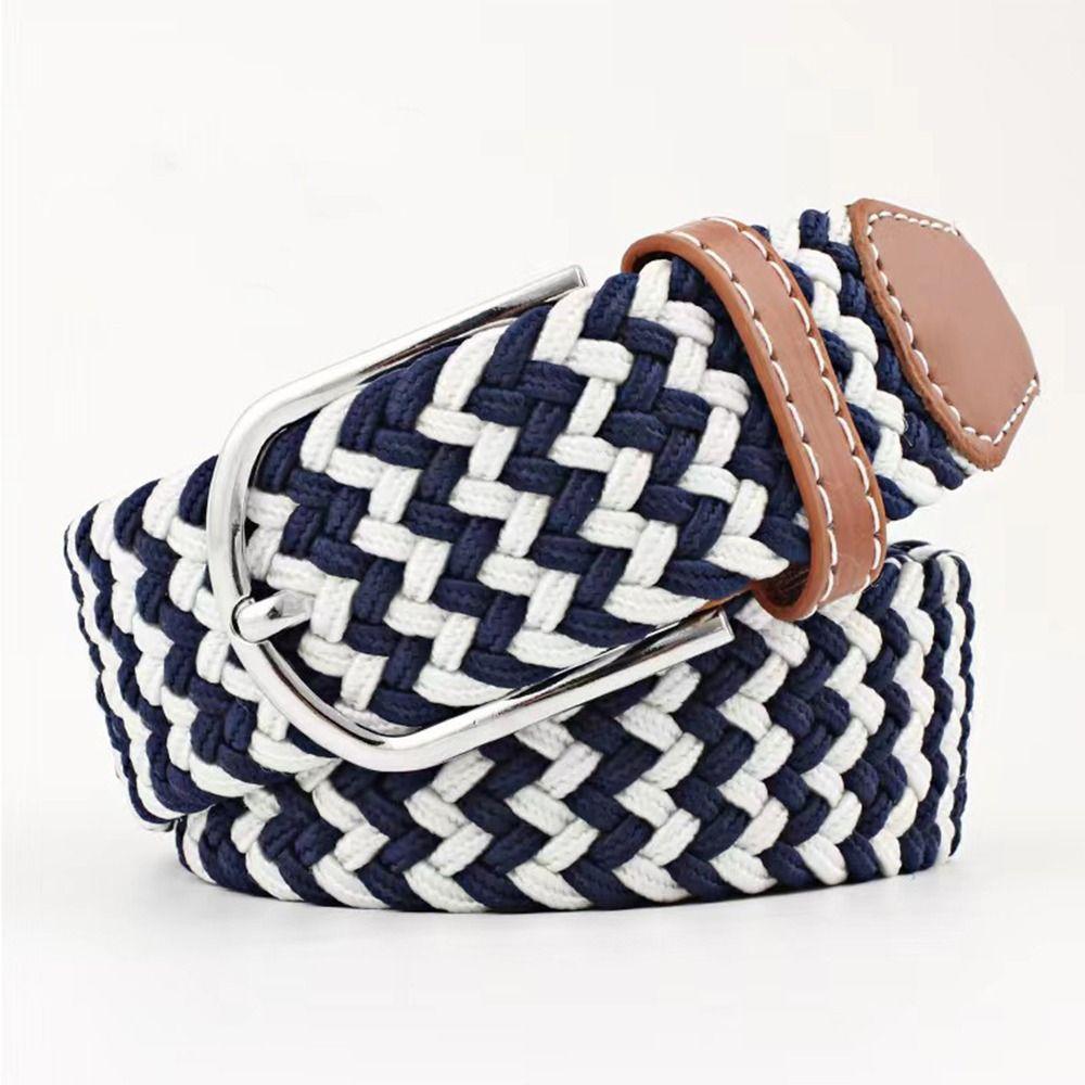 PU Leather Buckle Canvas Belts Elasticated Fabric Waistband Fashion Braided Stretch Belt