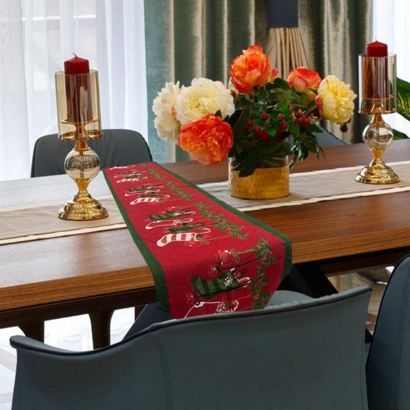Classical Christmas Table Runner Table Cloth Christmas Tablecloth with Snowflake Pattern for Dining Decorations