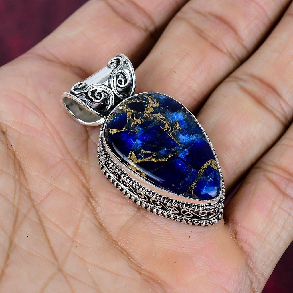 Copper Blue Tourmaline Handmade Gemstone Pendant, 925 Solid Sterling Silver Pendant Antique Jewelry, For Engagement Gift