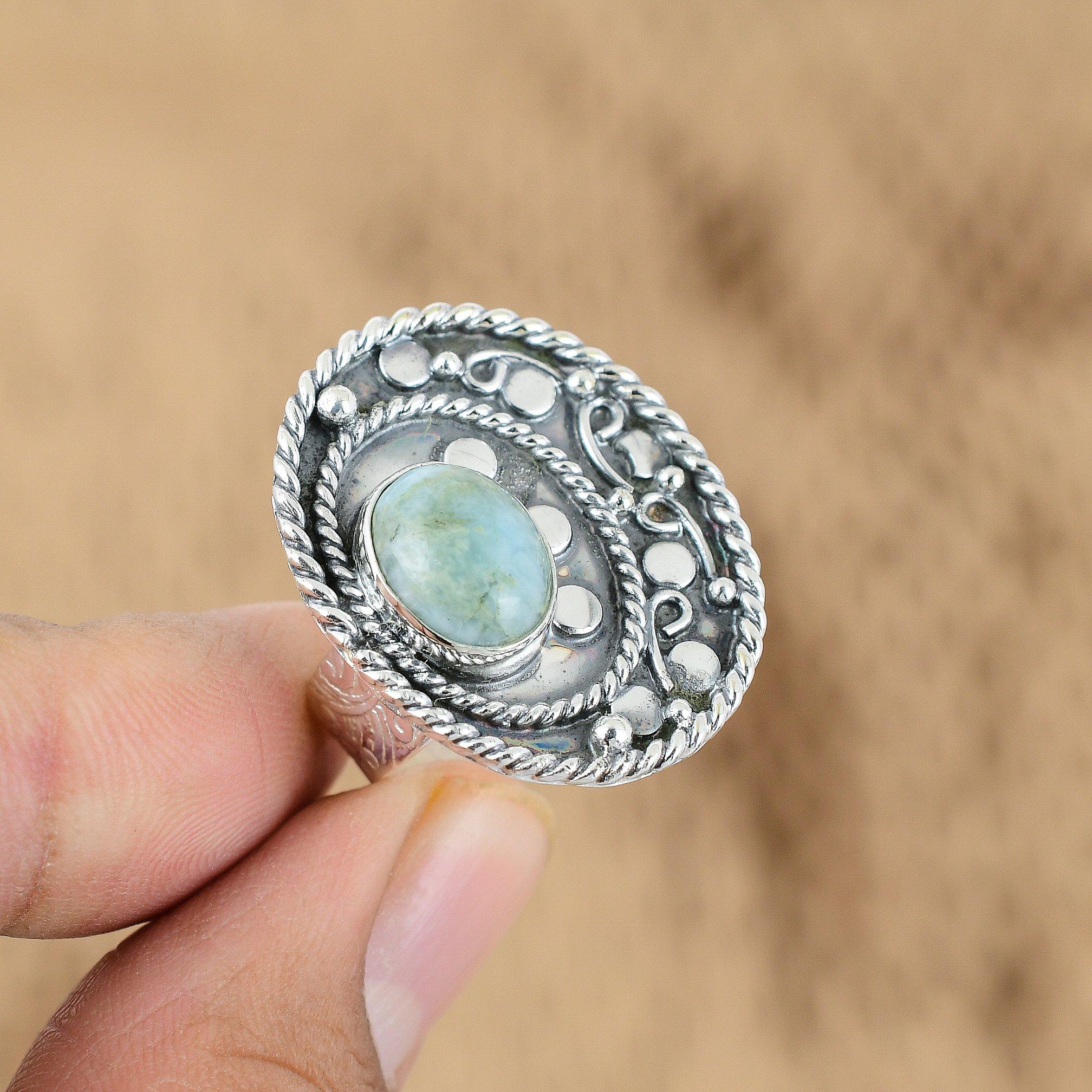 

Mothers day Sale Sterling Silver Natural Larimar Multi Stone Wife Ring Jewelry Yes