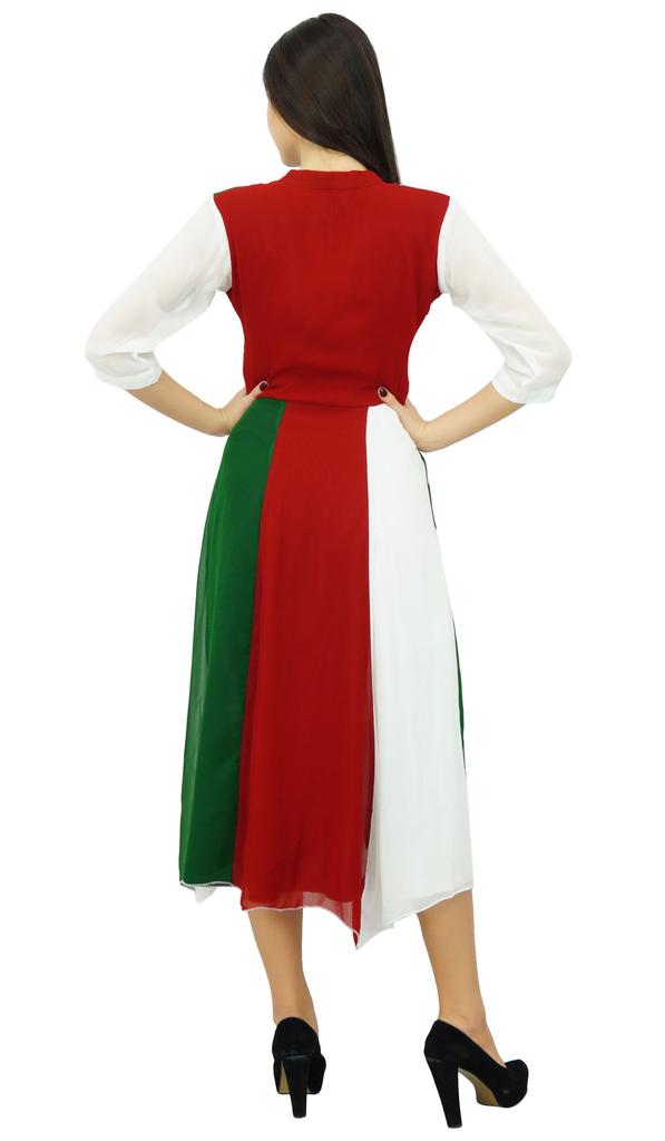Bimba Womens Classic Mandarin Collar Shift TriColor Midi Summer Chic Dresses
