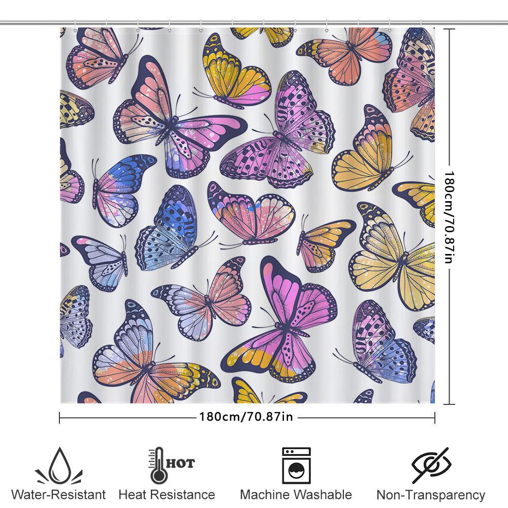 Beautiful Butterfly Pattern Shower Curtain Purple Pink Yellow Blue Flowers Decorative Bathroom Fabric Waterproof Tpu Membrane Wa
