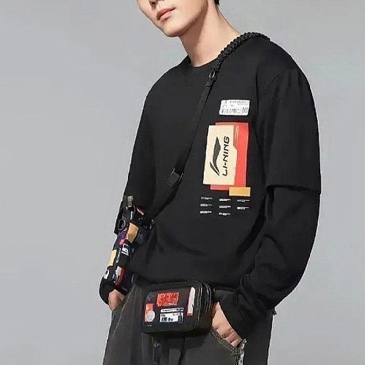 Li Ning Wu Chuang Wu Yi Color Block Logo Printed Short Sleeve T-Shirt Unisex Tops Black AHSRA59-2