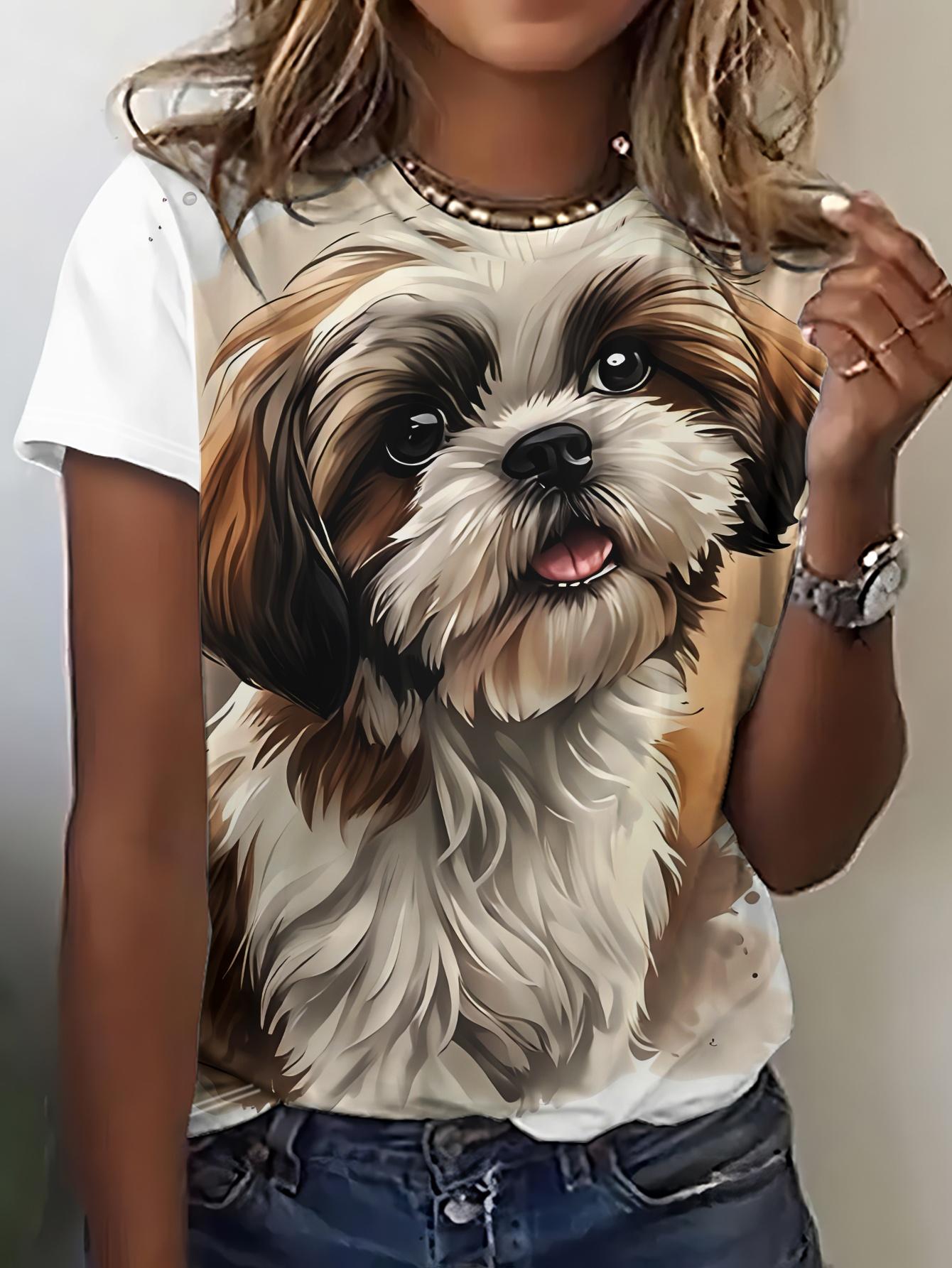 

Women s Short-Sleeve T-Shirt with Printed Design. Cute Shih Tzu Pattern with Faux Texture. Comfortable Regular Fit. Versatile Daily Casual Top. Summer L дубильна кора