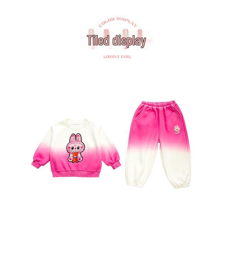 Girls' Gradient Sweatshirt Two-Piece Set - 2025 Spring & Autumn Fashionable Casual Outfit