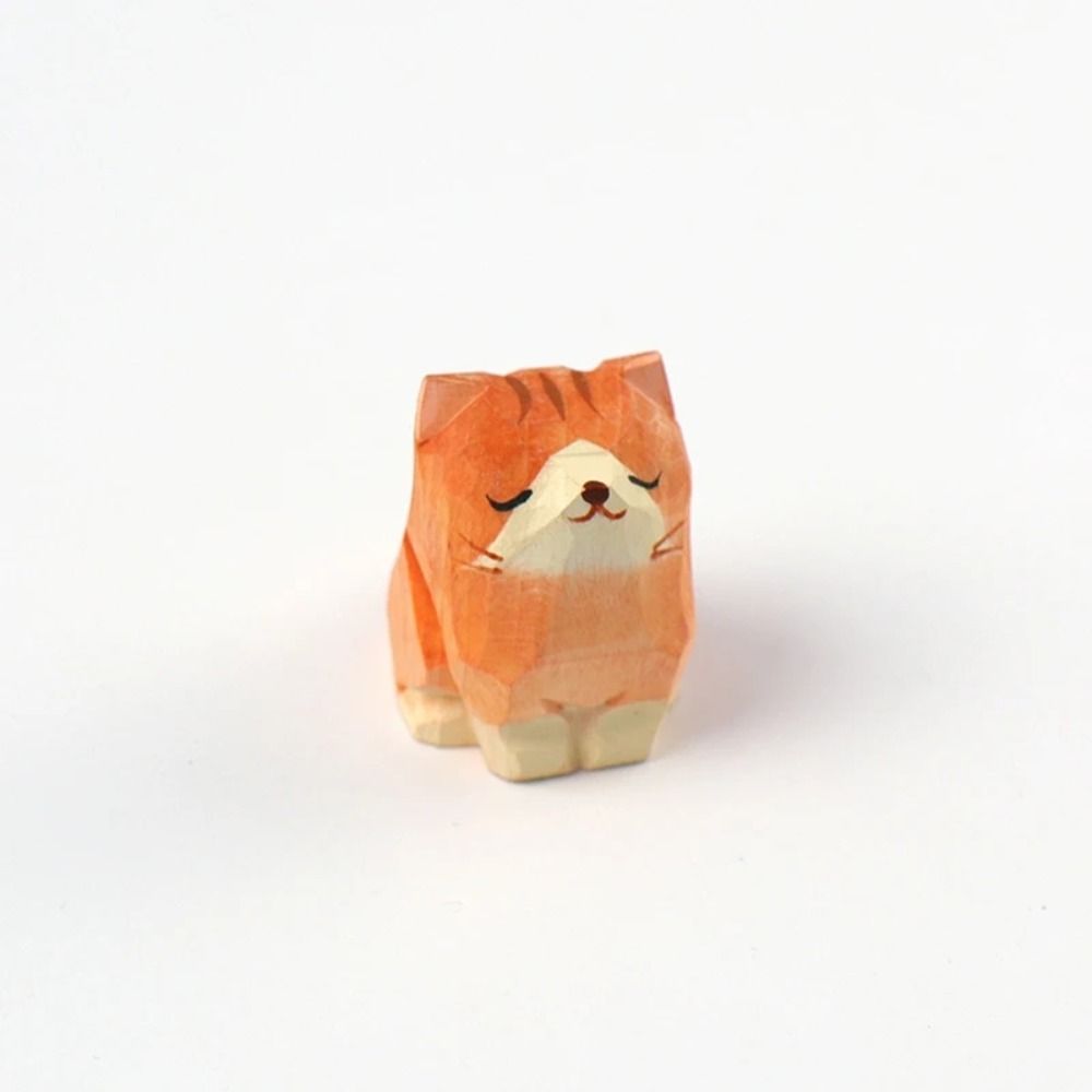 Cute Cat Dog Statues Mini Small Animal Dolls Hand Carving Wooden Animal Figurine  Desktop