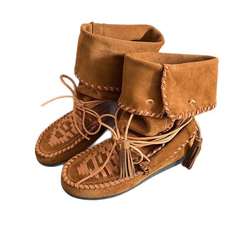 New Retro Inner Heightening Tassel Woven Strap Boxing Boots Slim Push Boots