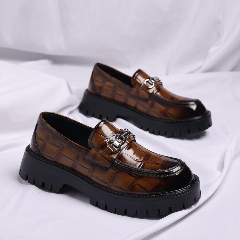 Mens Thick Sole Oxford Style Loafer Round Toe Comfortable Dress Casual Shoe Rubber Wide Fit