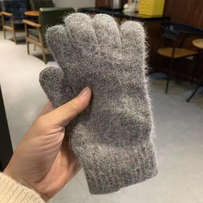 Women Winter Gloves Keep Warm Plus Cashmere Solid High Elasticity Soft Knitted Gloves Cute Lovely Multicolor Windproof Mittens