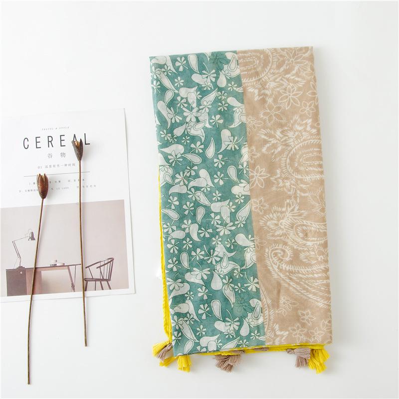 Ethnic Style Cashew Print Pattern Seaside Sunscreen Beach Scarf Shawl Dual-Use Scarf Women'S Cotton And Linen Scarf