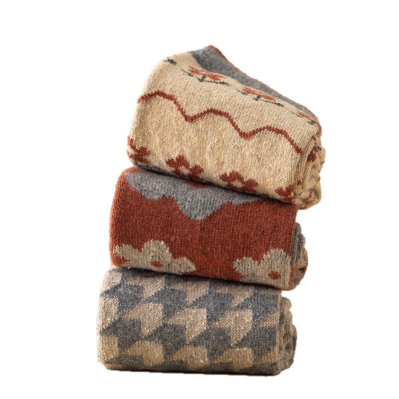5 Pairs of Ladies' New Autumn Winter Vintage Court Style Jacquard National Windpipe Wool Socks