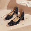 Fashion 2025 New Women's Mary Jane High Heels Square Toe Chunky Heels Outdoor Fashion Dress Pumps Women Shallow Buckle Strap Shoes