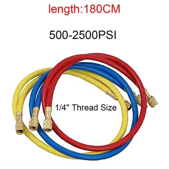 0.9M-1.8M A/C Charging Hose Tube Kit Hose Low Loss Fittings for R134A R12 R22 Refrigerant Air Conditioning Manifold Gauge 1/4" S