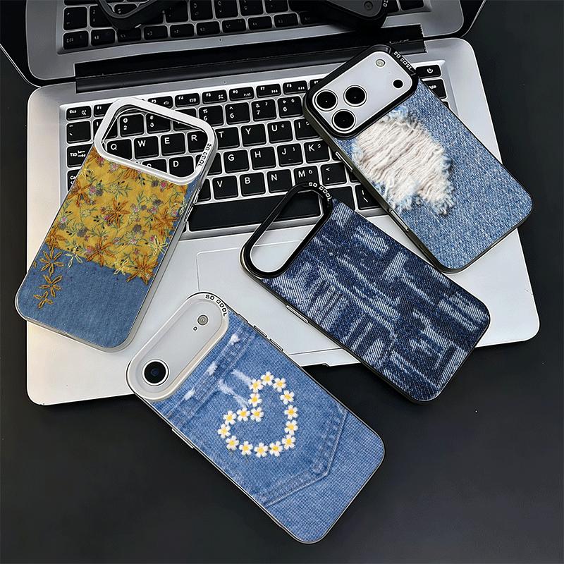 Retro Denim Pattern Soft Phone Case for iPhone 15 16 17 Pro Max 17Air 16E 14 Plus 13 12 Mini Shockproof Cover Back Shell