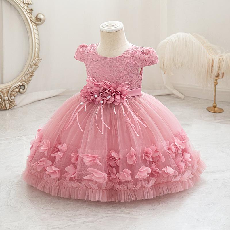 2024 High-Quality Girls' Princess Birthday and Evening Gown with Flowers