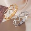 Geometric Hollow Heart Rhinestone Stainless Steel Women's Bracelet with Spring Buckle