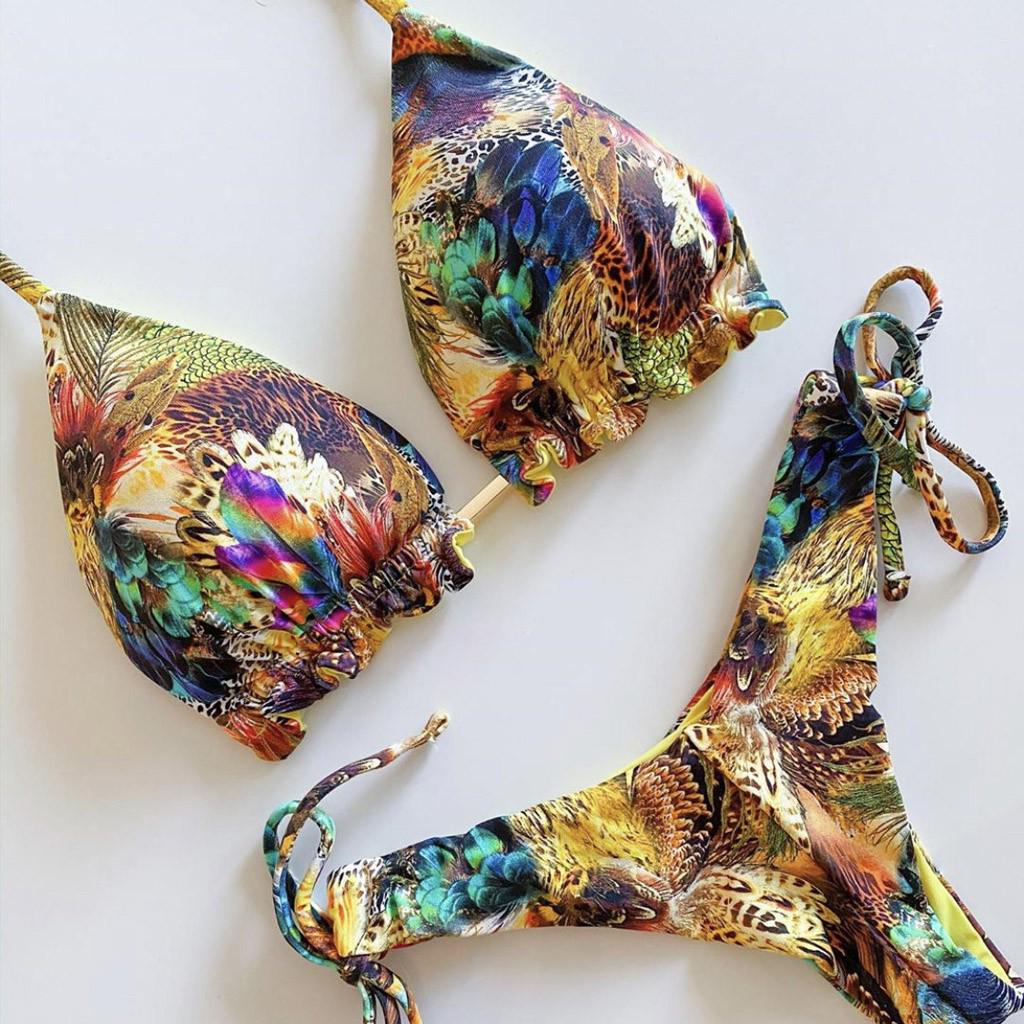 

(SU)Модный женский сексуальный комплект бикини, спортивный купальник с пуш-ап, мягкий купальник L жёлтый