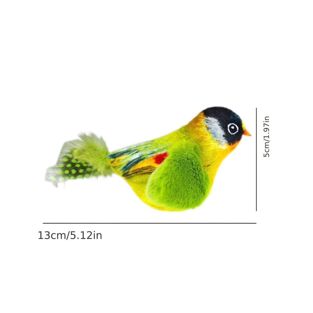 [Cat Toy] Interactive Plush Bird Teaser Toy for Cats - Realistic Chirping Sound, Artificial Feathers, Fluffy Feather Sticks, Single-hunting Fun