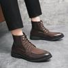 Plus Size Men's High-Top Lace-Up Patchwork Casual Leather Work Boots