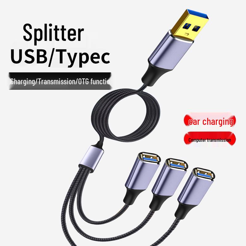3-in-1 USB Extension Cable Splitter for Computer, Laptop & Phone Charging
