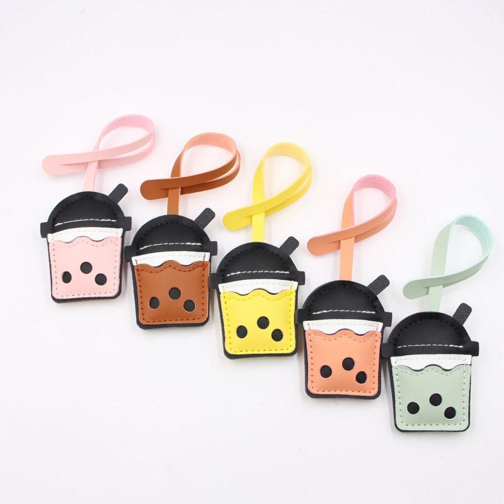 PU Leather Hanger Pearl Milk Tea Cup Pendant Car Keyring Bag Pendant Pu Keychain  Bag Ornament