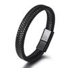engrave logo Fashion Punk Men Jewelry Braided Leather Bracelet Men Handmade Bracelet Trendy Stainless Steel Clasp Male Bracelets
