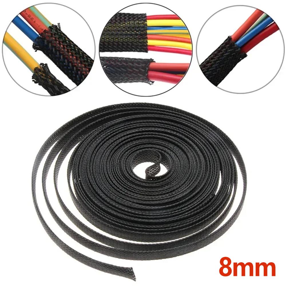 PET Elastic Woven Wire Cable Sleeve 8mm Insulated Braided Sleeving Data Line Protection Flame-Retardant Cable Organizer
