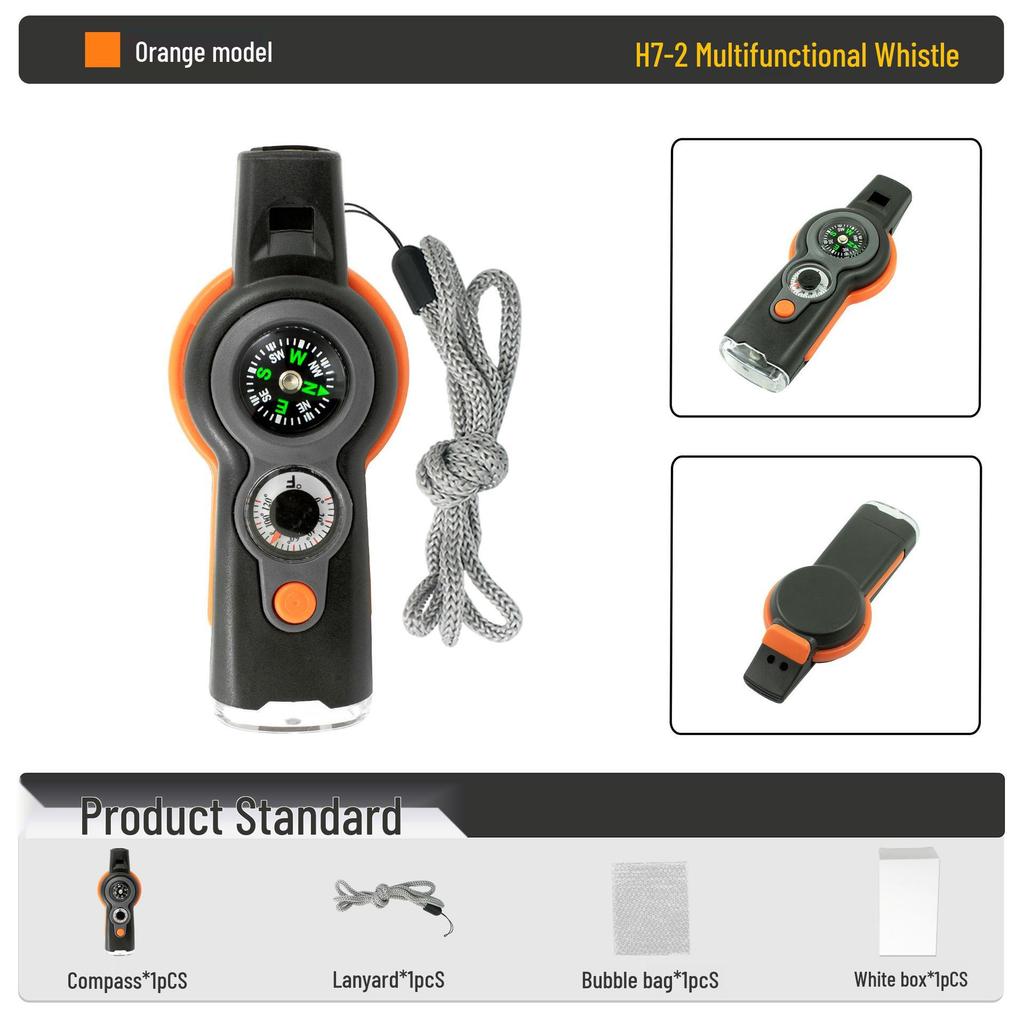 7-in-1 Multifunction Outdoor Survival Whistle with Thermometer & Reflector