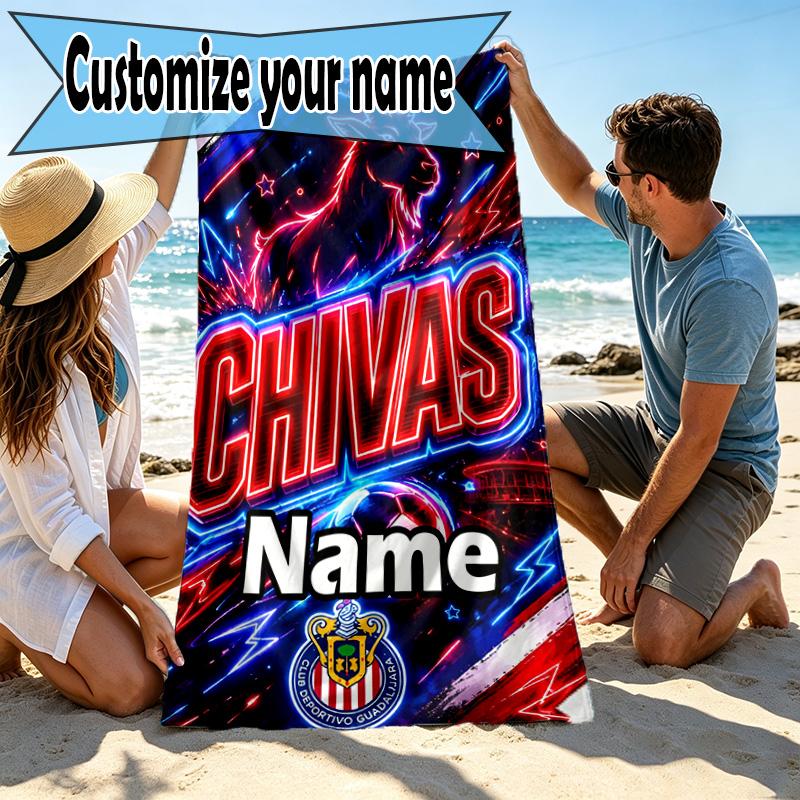 Custom Name Personalized Club Deportivo Guadalajara Print Beach Towel, for Trip Camping Beach Party Home Decor, Birthday Gift for Family & Friends