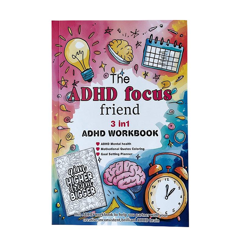 

Adhd Focus Friend 3 в 1 Рабочая тетрадь при СДВГ Планировщик целей для психического здоровья с занятиями и иллюстрациями Книжка-раскраска для взрослых разноцветный