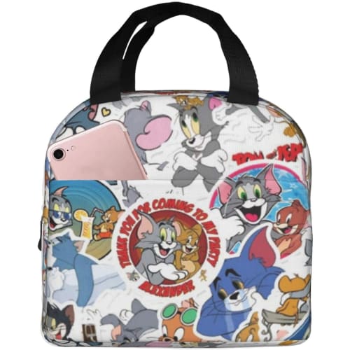 Asamike Lunch Bag, Cute Tom and Jerry Design, Large Capacity Lunch Box/Bento Bag, Insulated and Thermal, with Pockets for Food Storage, Perfect for Co