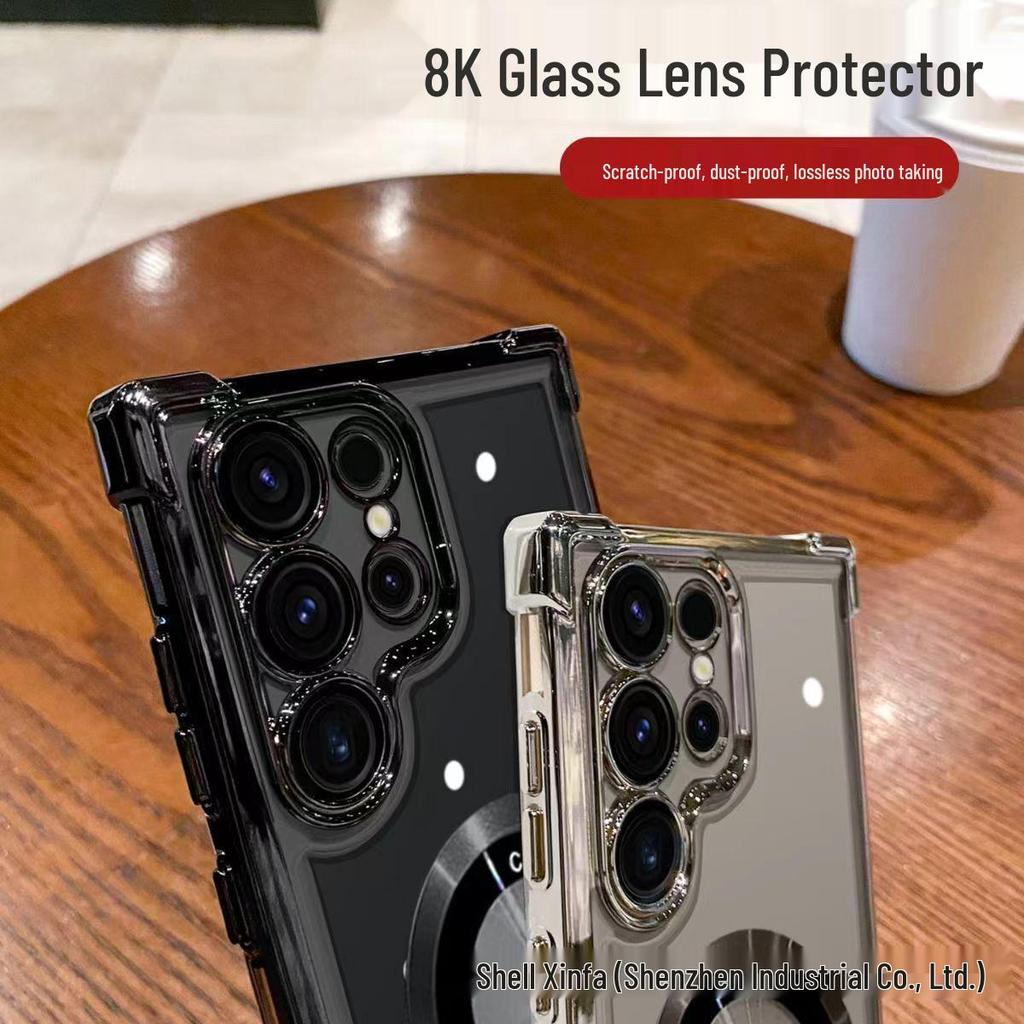 Husă Magnetică Electroplată Anti-Șoc cu Airbag pentru Samsung S25 Ultra - Transparent S24 Husă Dură