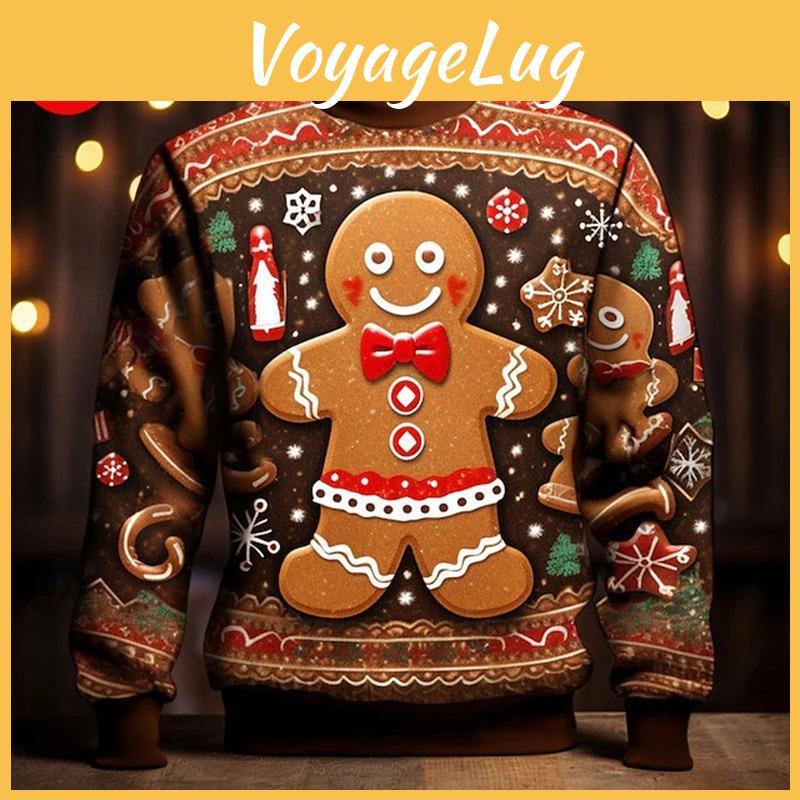 Printing Sweatshirts 3d Gingerbread Man Vintage Happy Christmas Graphic Round Neck Hoodie Fashion Ugly Christmas Sweatshirt Tops